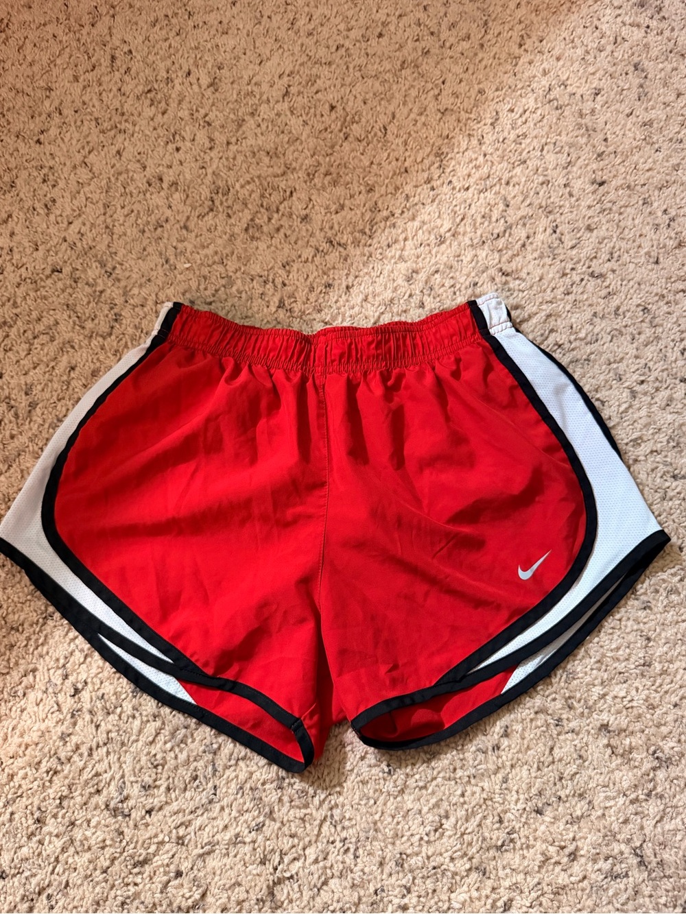 Nike Women’s Red Athletic Shorts with White Panels